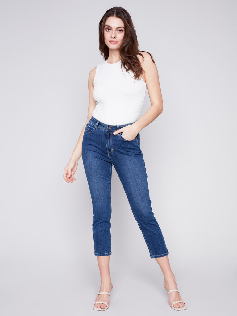 Cropped Wide Leg Jeans - Indigo