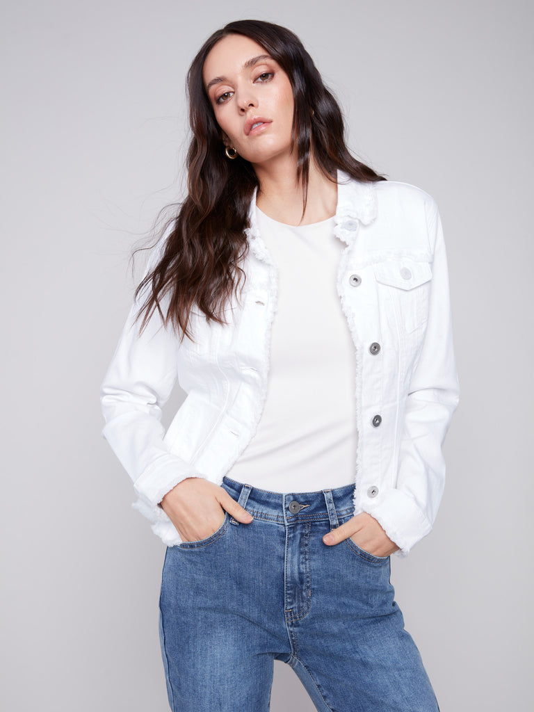 Women's Frayed Jean Jacket | Bleach Blue | Charlie B CA