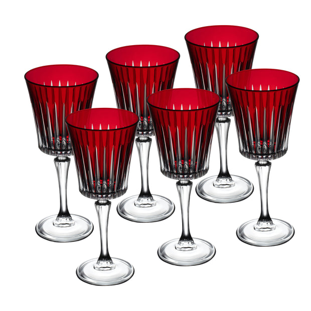 Red Colored Stemmed Wine Glasses, Set of 6