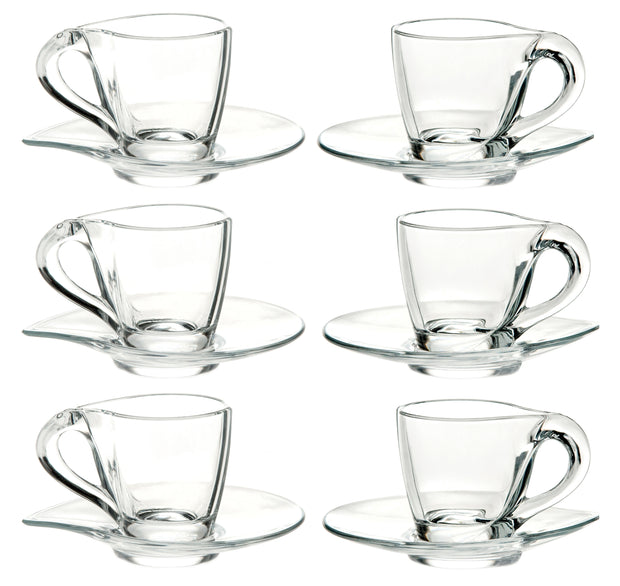 Belle Glass Espresso Cups with Saucer Set - 3.5 oz - Set of 2