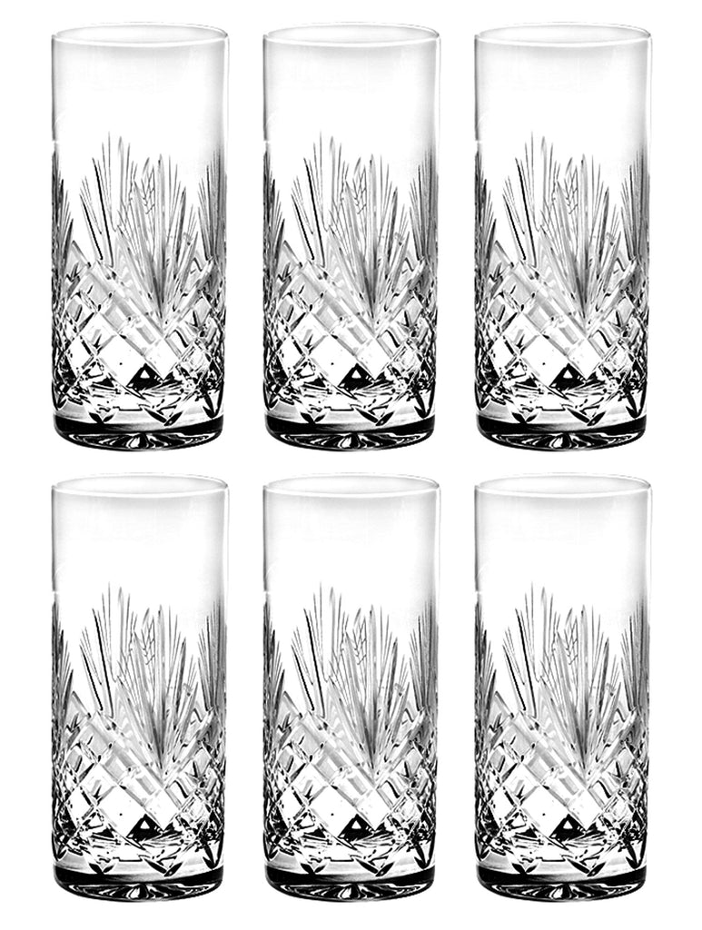 European Hand Cut Crystal Highball Tumbler Glass - Set/6 - Frosted