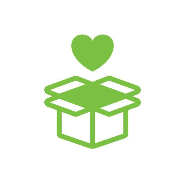 green open box with a green heart on top of it