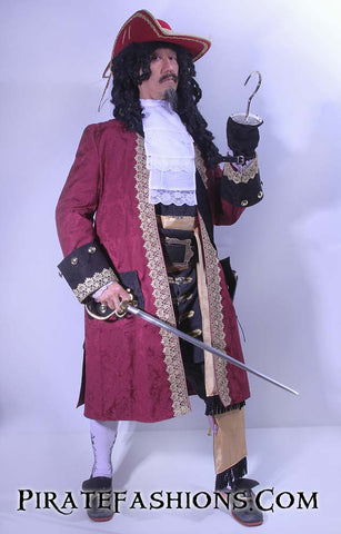 Captain Hook Costume Tagged Burgundy Pirate - Pirate Fashions