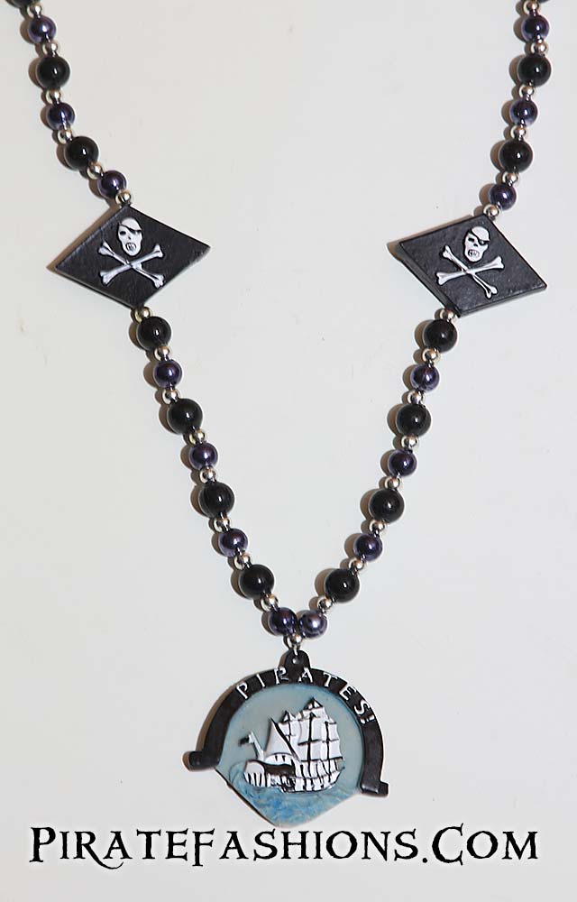  Silver Skull Pirate Mardi Gras Beads Party Favor Necklace :  Toys & Games