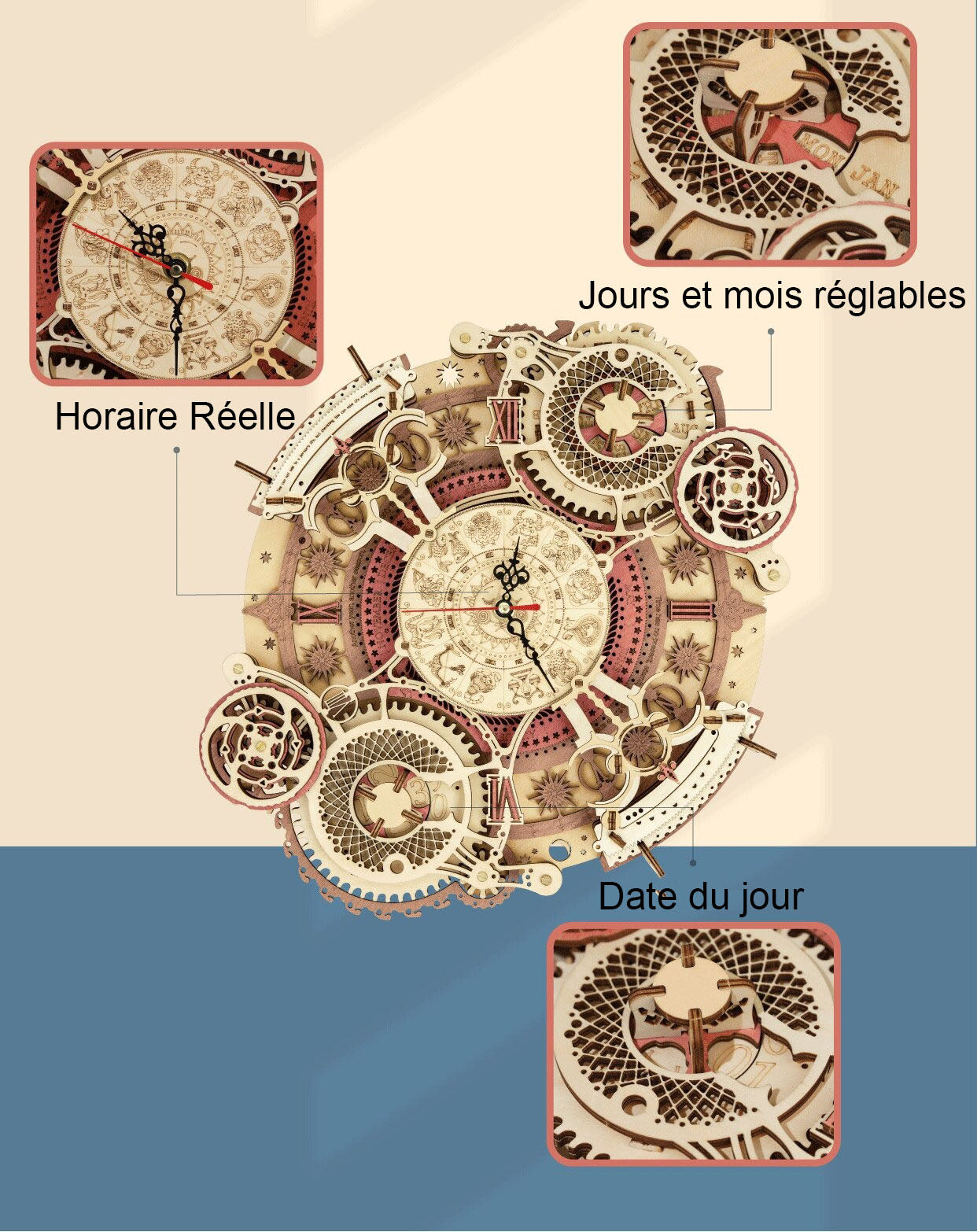 Puzzle 3D Bois - Horloge Zodiaque Baroque Steampunk