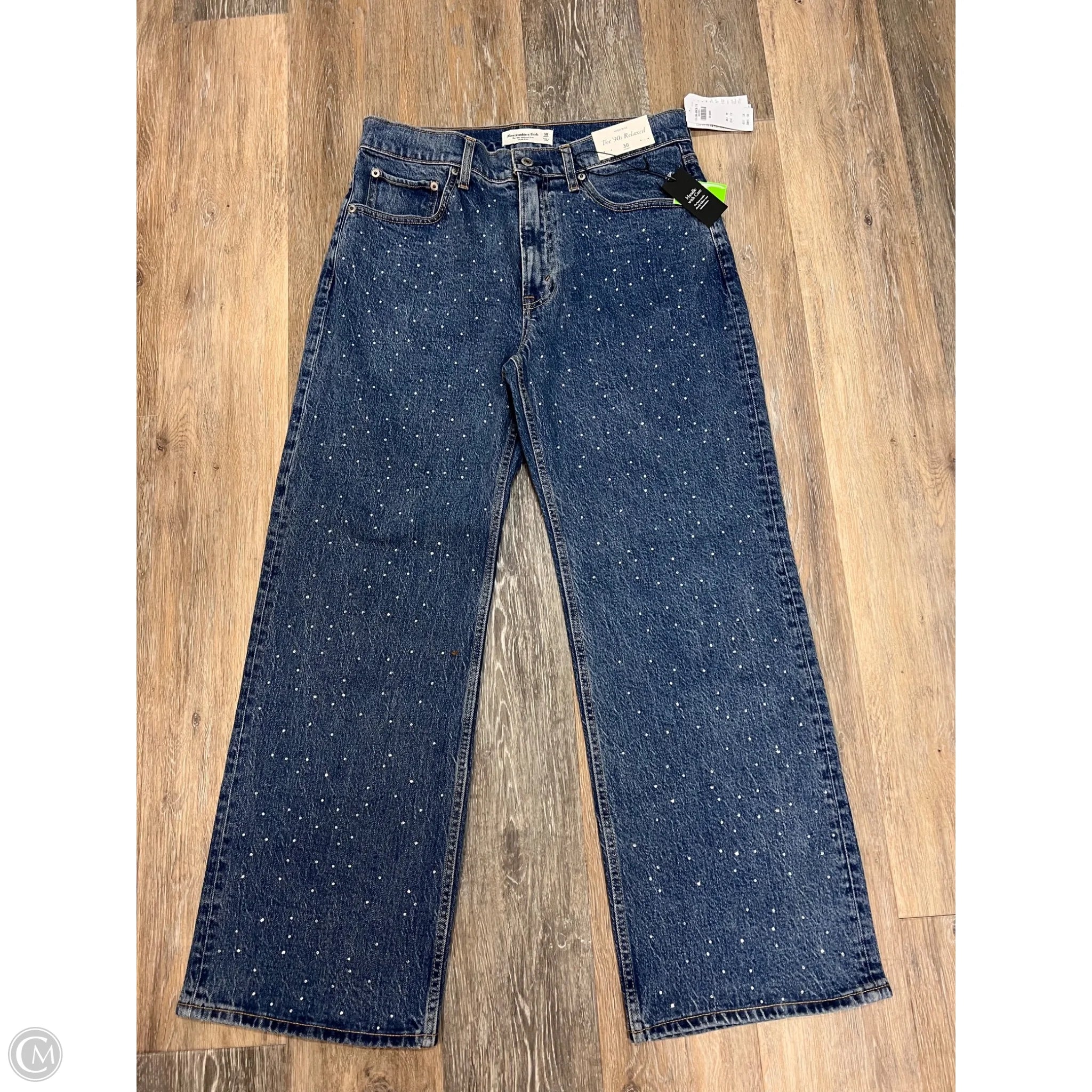 Jeans Wide Leg By Abercrombie And Fitch In Blue Denim, Size: 10/30 Short