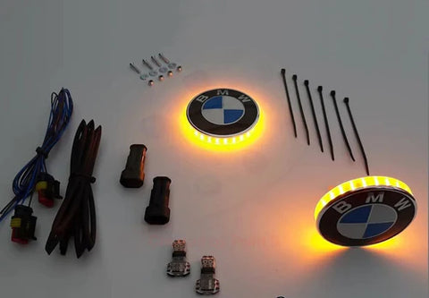 Conjunto de indicadores laterais LED com emblema BMW de 70 mm, com ou sem luzes de circulação diurna