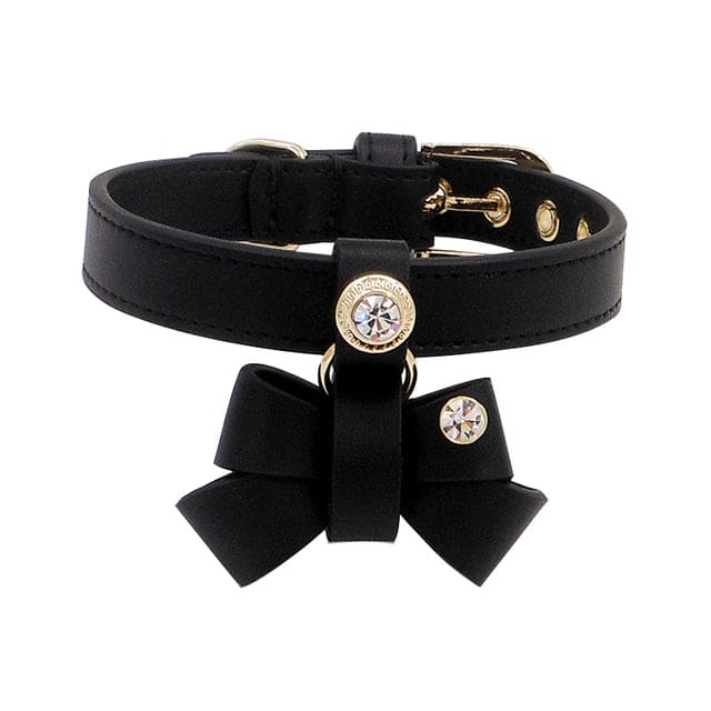Black - Designer LV Bowtie Cat Collar Pu Leather - Pet Supply Mafia