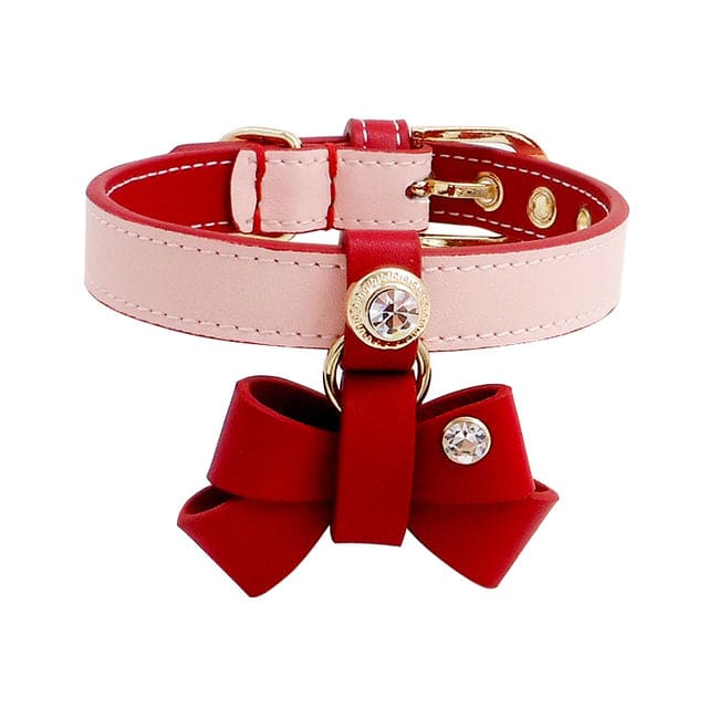 Leather dog collar with clearance bow