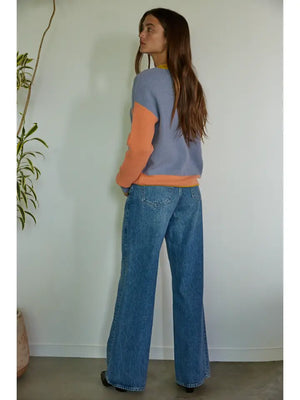 W1127 | Knit Sweater Mixed Color Round Neck Long Sleeve Top - StaleFish Board Co.