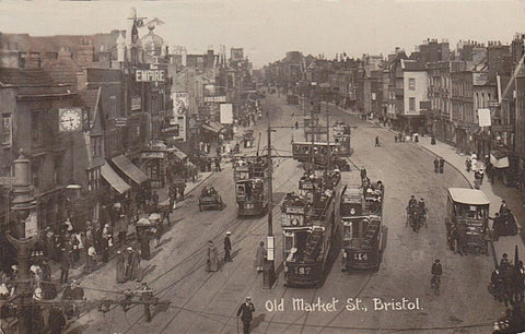 An old photograph of Old Market Street, Bristol 