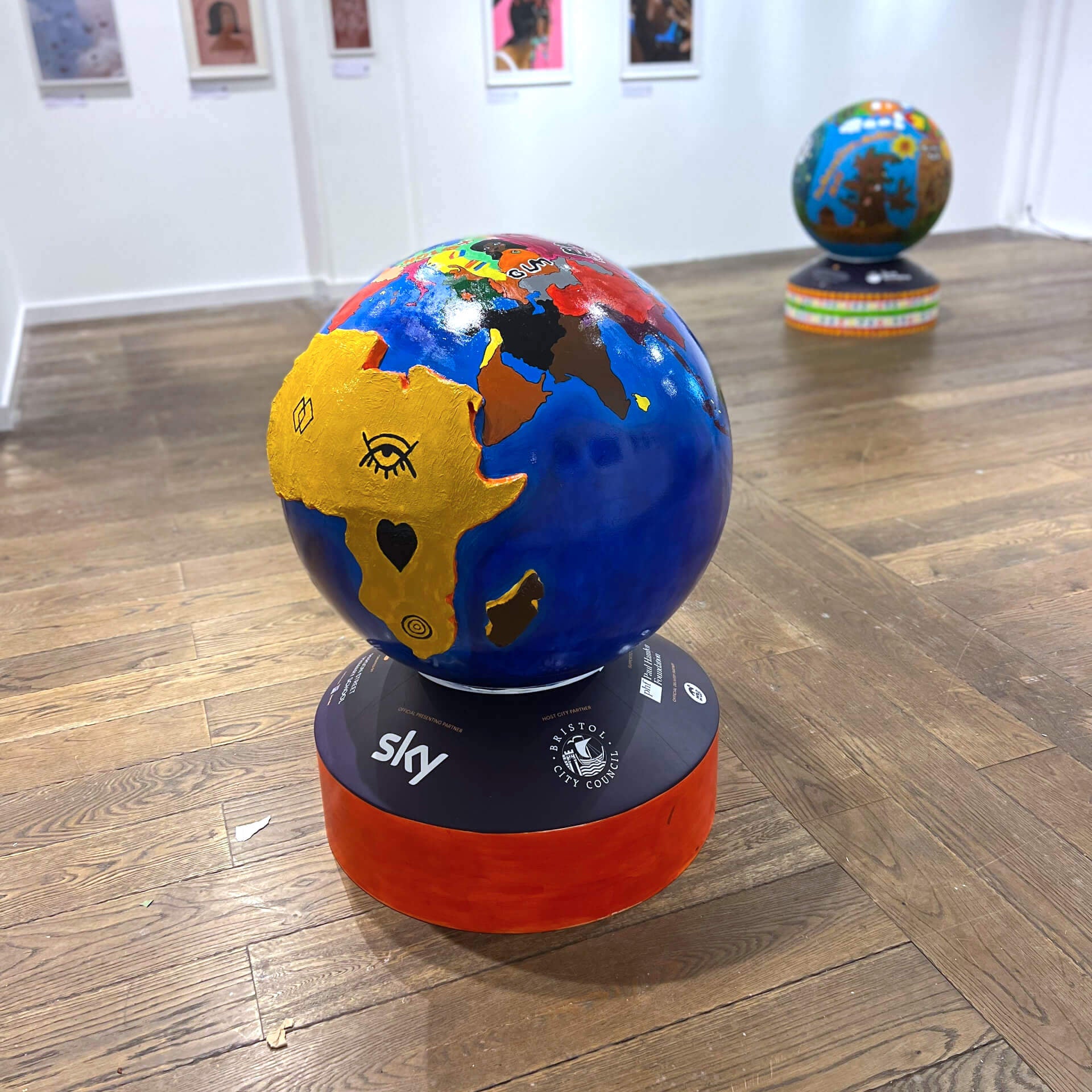 Hand painted globe of the world - painted by local school children - focusing on Africa