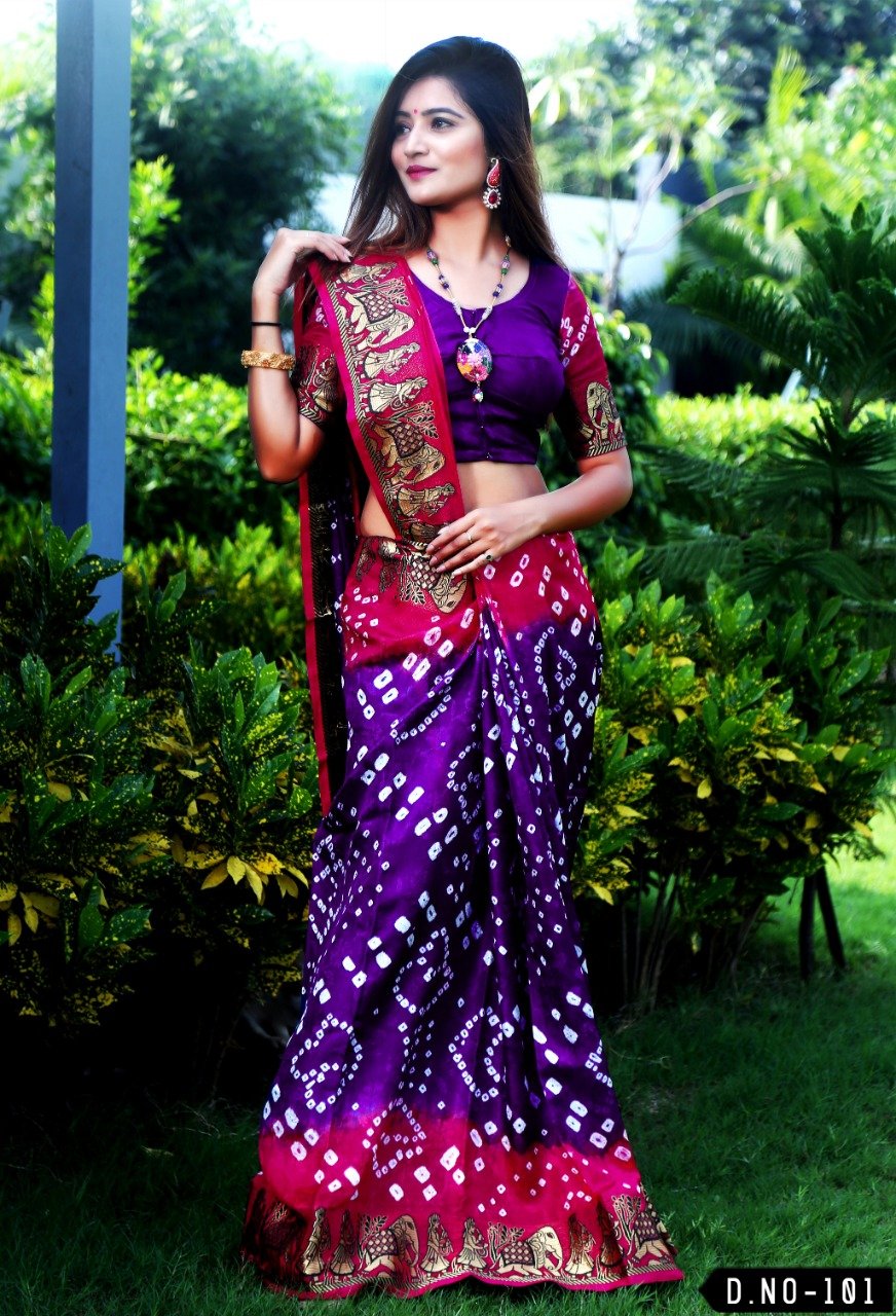 Double Color Art Silk Bandhani Saree With Jacquard – Cygnus Fashion