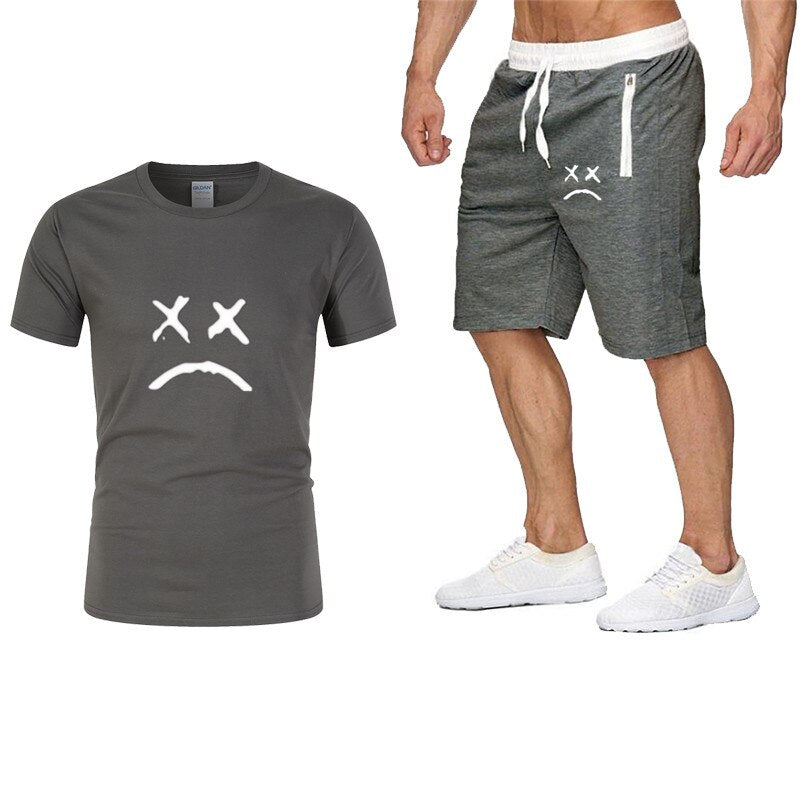 Men Two-piece Fitness Suit Fashion O-neck Short-sleeved T-shirt + Pants