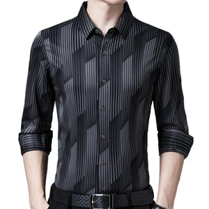 ZoeLite Men Long Sleeve Social Shirt Streetwear Casual Striped Shirts Dress Men's Slim Regular Fit Clothes ZoeLite