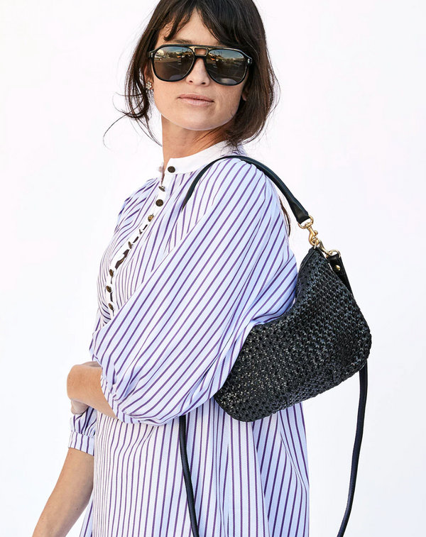 Clare V. Petit Moyen Messenger Bag in Natural Woven Checker