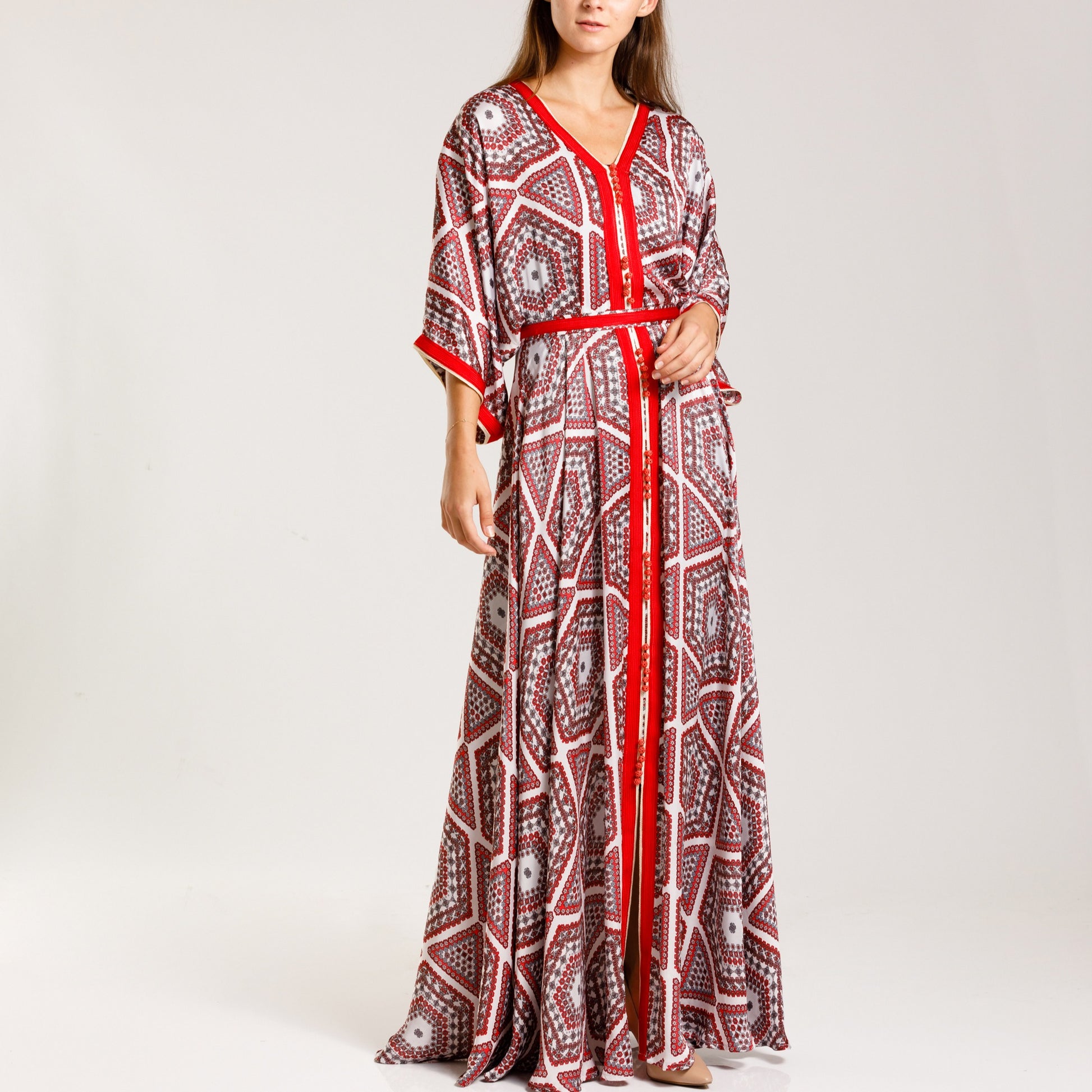 Geometrical Print Silk Kaftan - Anmar Couture
