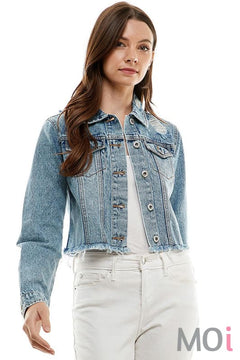 Denim Jacket With Distressing Light Blue