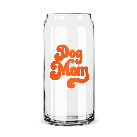 Clear Glass with Dog Mom orange colored print design