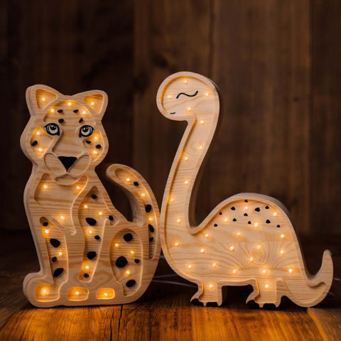 lampe en bois sculte tigre et dino