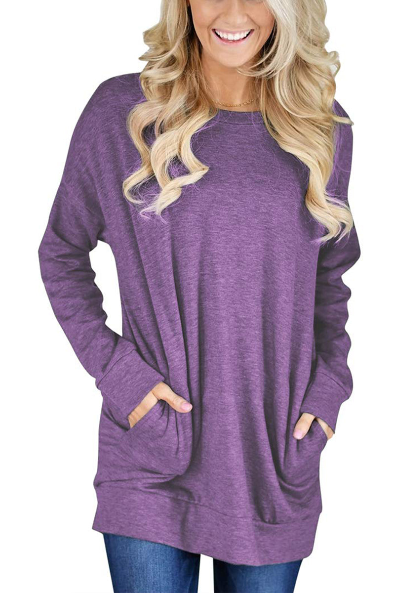 Bingerlily Purple Long Sleeve Top Tunics with Pocket