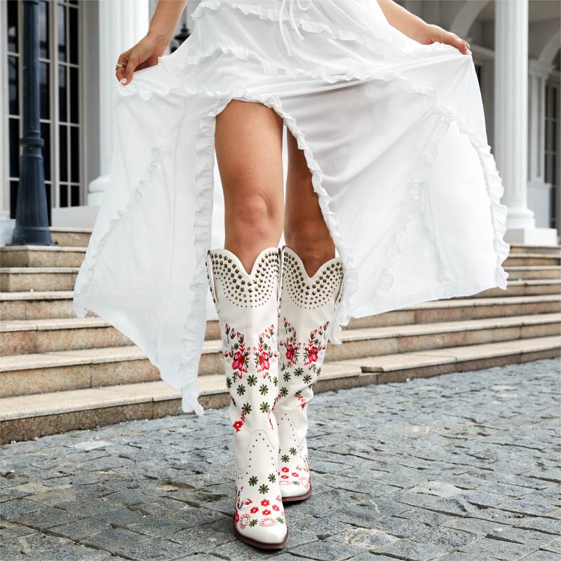Studded Embroidered Western Boots