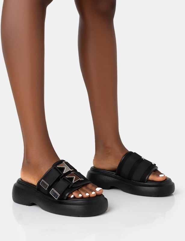 Black Double Buckle Toe-Loop Sandals - CHARLES & KEITH IN