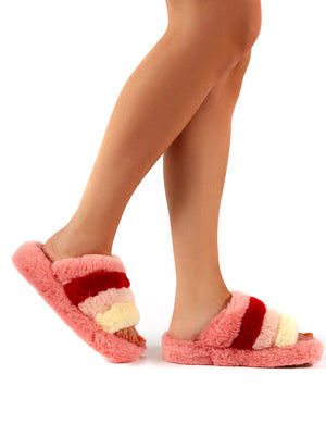 girls pink fluffy sliders