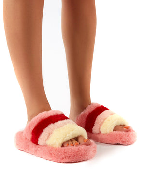 girls pink fluffy sliders