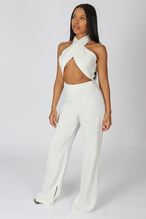 white halter jumpsuit women's