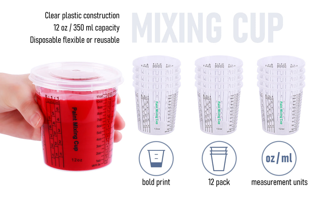 Canopus Paint Mixing Cups, Clear Plastic Cups for Paint, Epoxy, Resin, Oil,  Thinner, Pack of 12