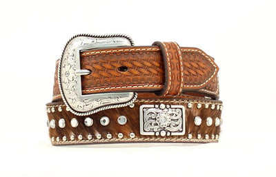 N320003208 Nocona Ladies Hair On With Studs Brown Belt