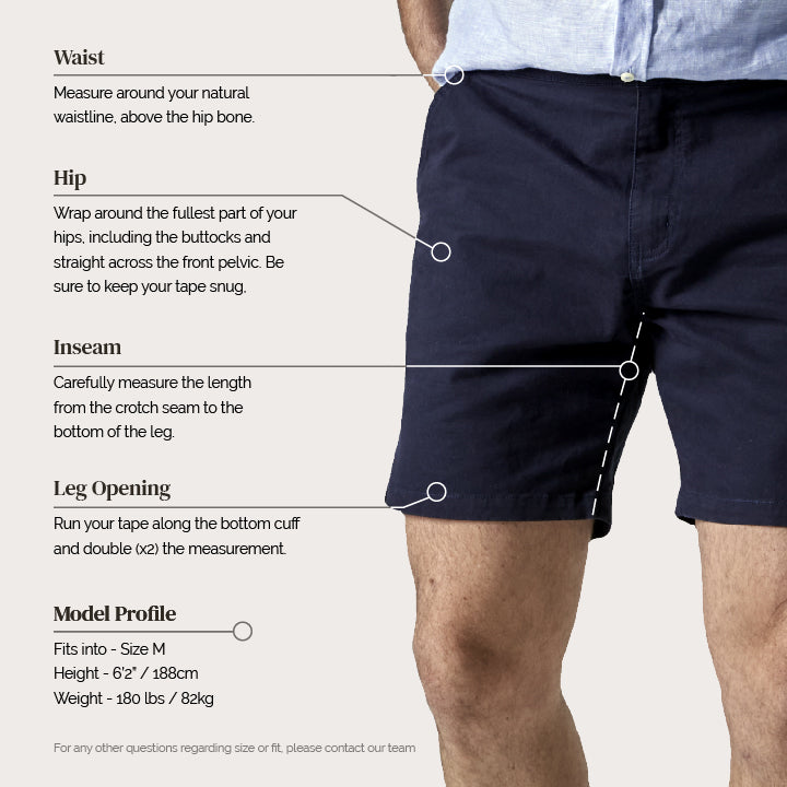 Size Chart - Advanced Chino Shorts 2.0