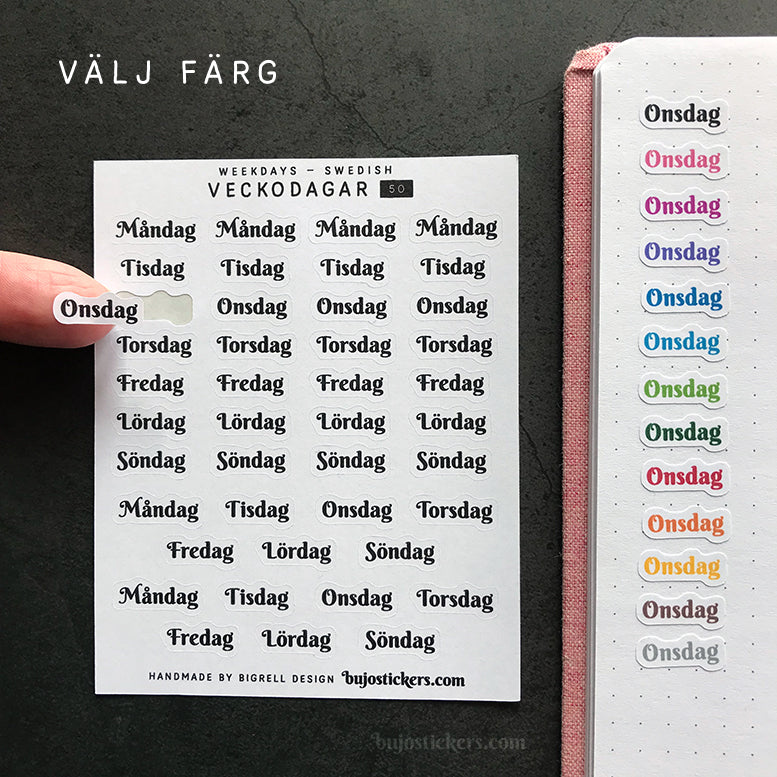 Veckodagar 51 • 12 Colour Options • Weekdays In Swedish