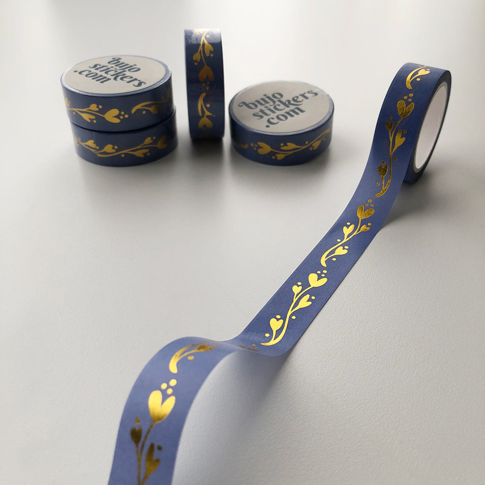 Blue Floral Washi Tape Set Gold Foil Decorative Tape Perfect - Temu