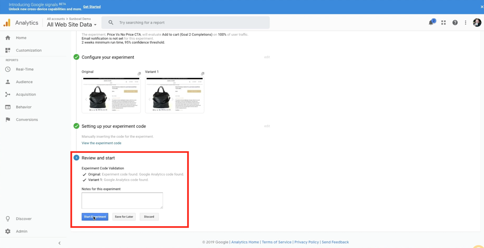 Google analytics is verifying it sees the code and that it is working on the merchants Shopify store