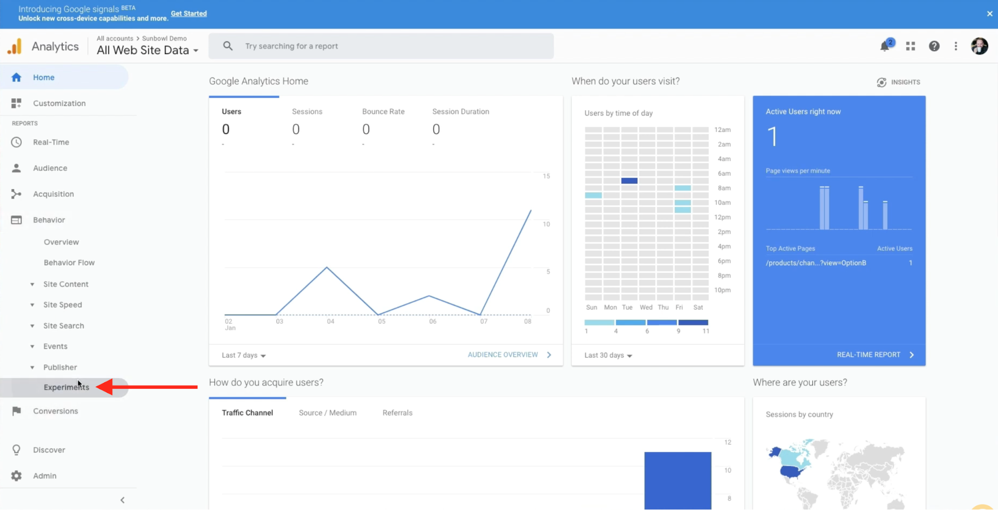 Merchant is setting up a behaviour experiment within the Google Analytics dashboard
