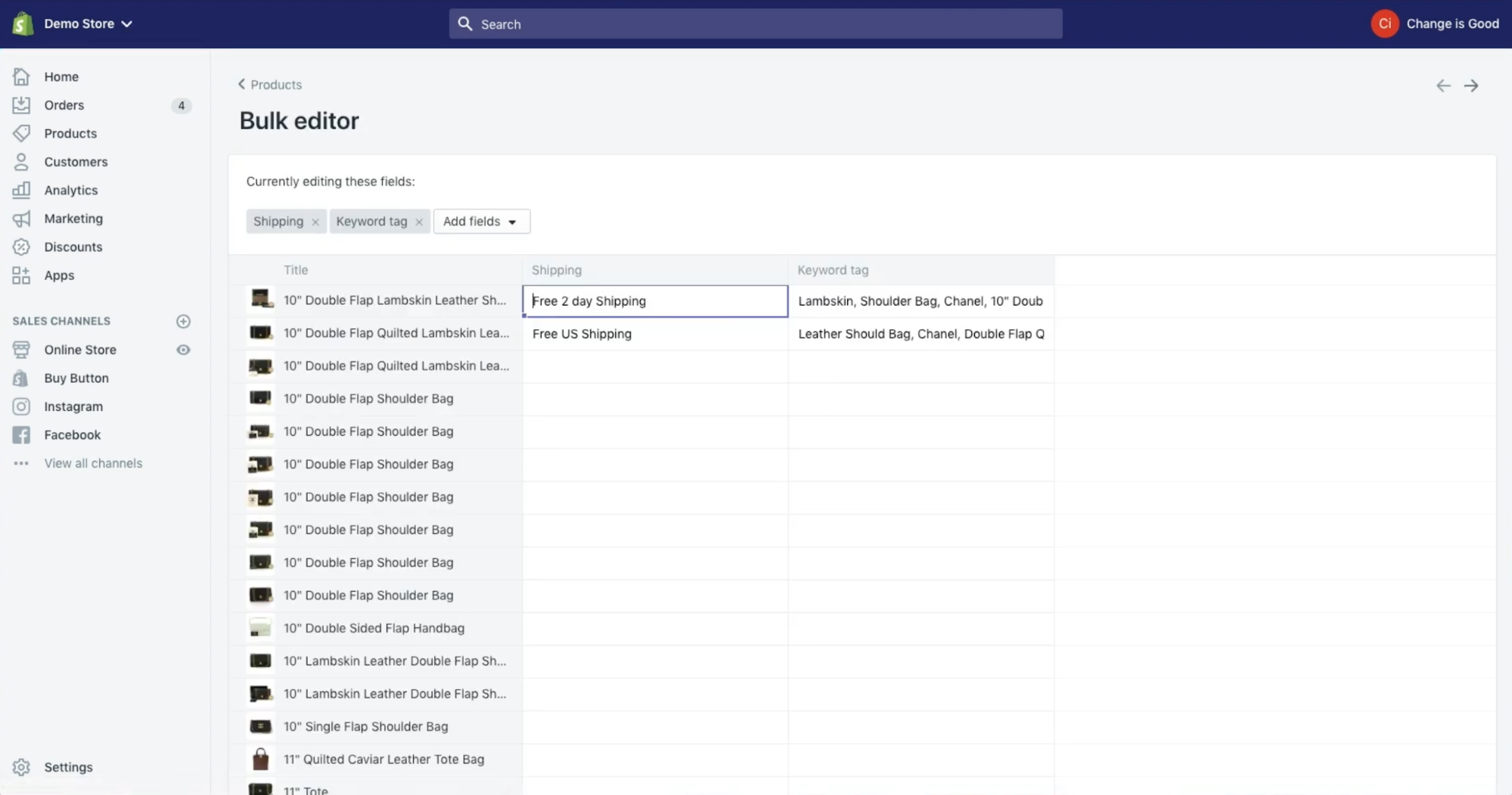 Bulk editor tool that allows modification to metafields