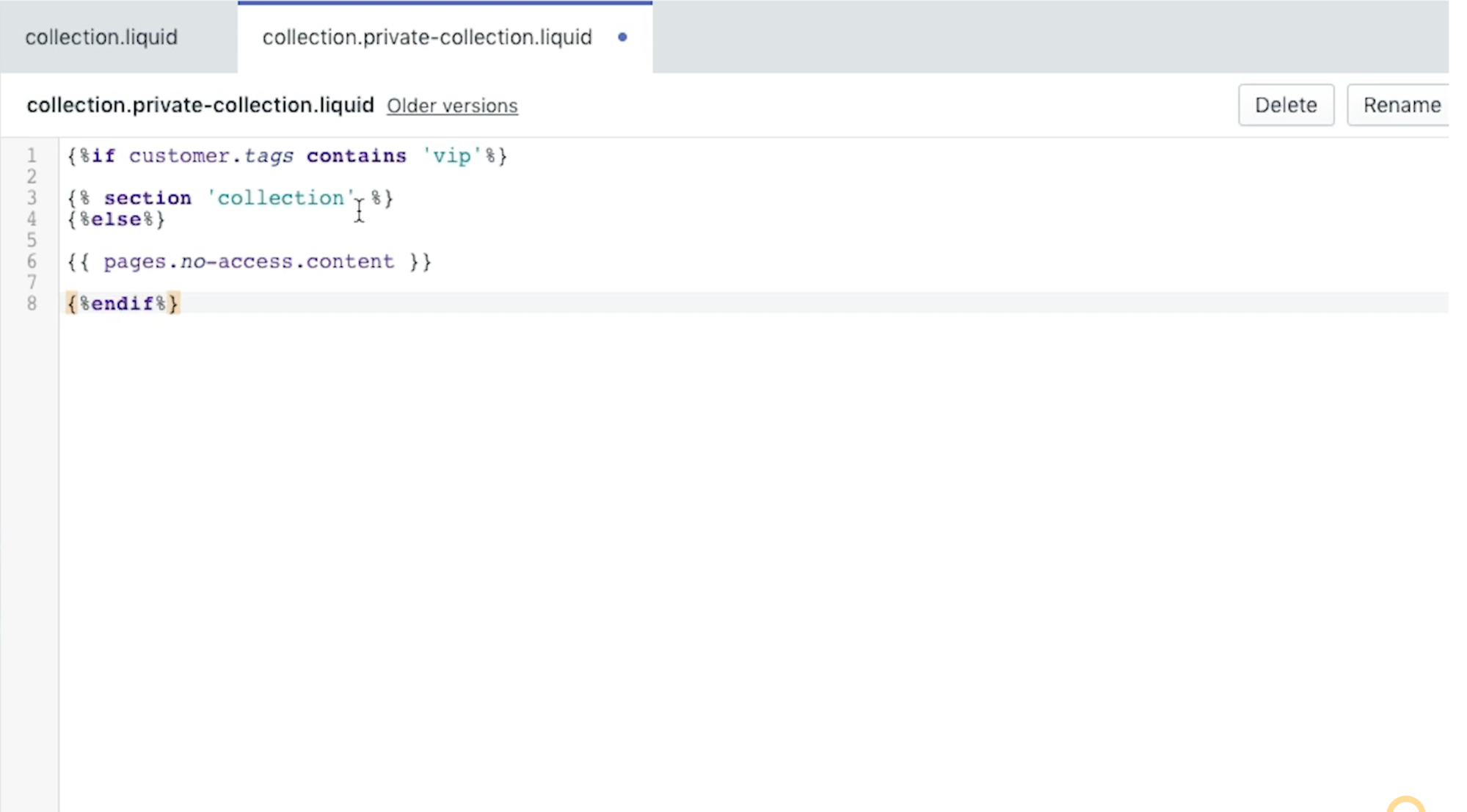 Code being added to the private collection section that was previously created