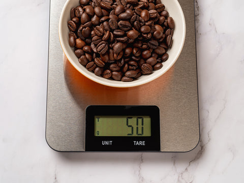 Coffee Scale With 50g of Beans on It