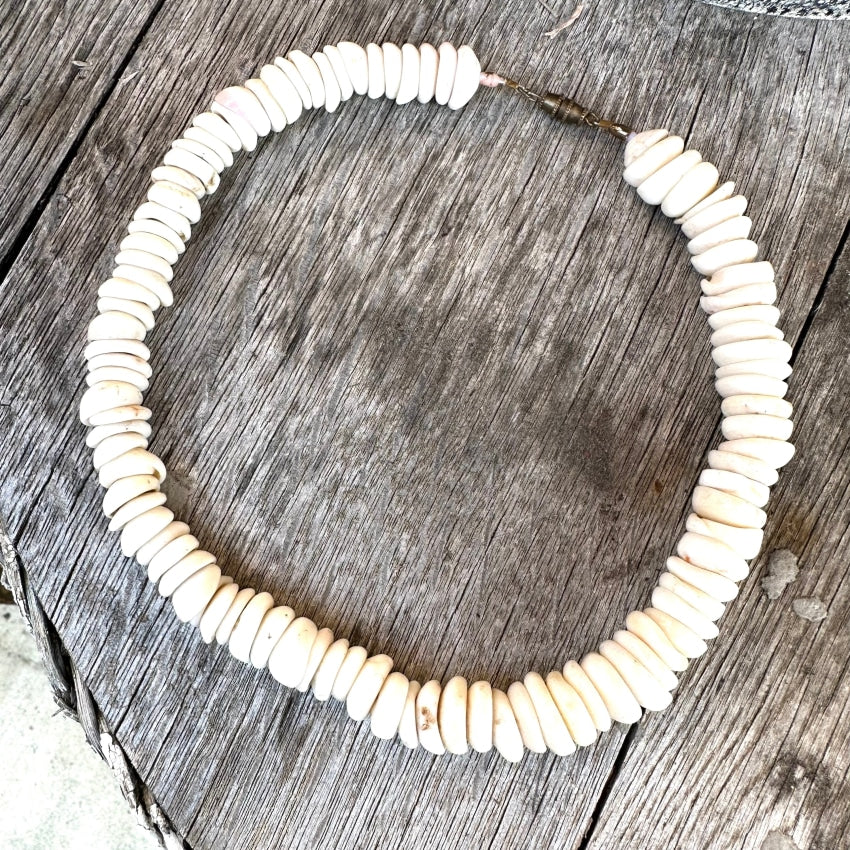 White Hawaiian Puka Shell Red Branch Coral Necklace 1970s