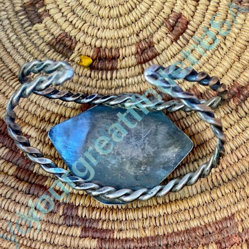 Old Navajo Cuff Bracelet set with Dinosaur Bone