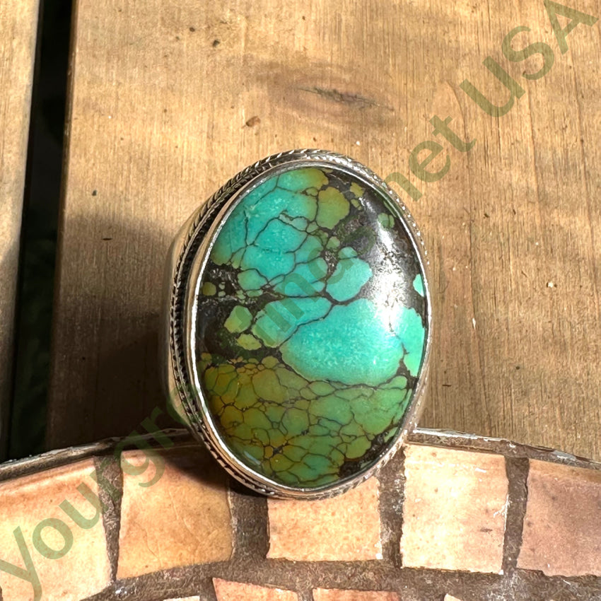 Sterling Silver Spider Web Turquoise Ring Size 13.5