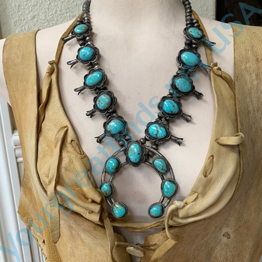 Buy FLASH SALE Vintage Navajo Sterling Silver and Twenty-stone Shadow Box Turquoise  Squash Blossom Necklace Online in India - Etsy