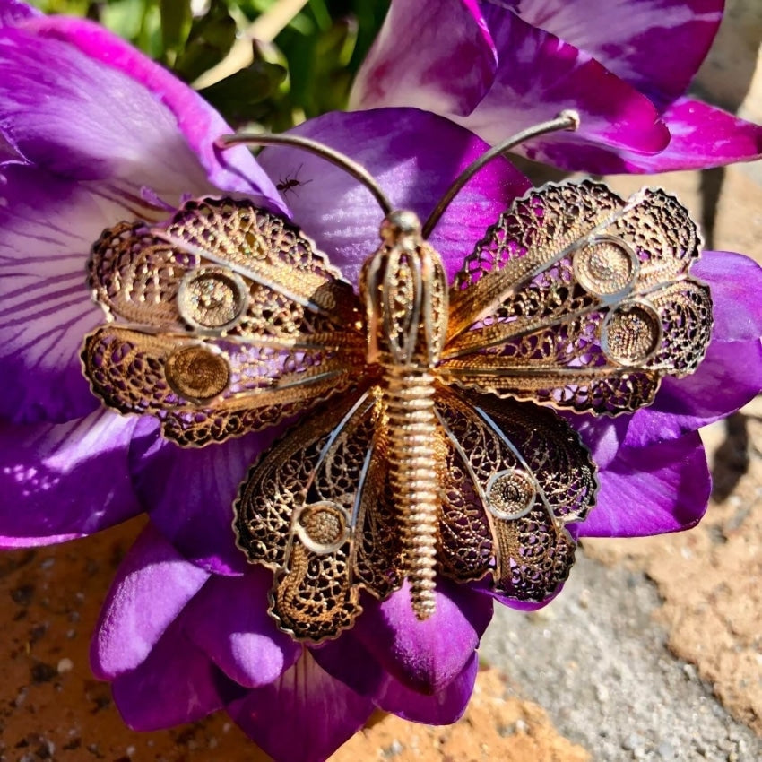 Vintage 800 Silver Filigree Butterfly Pin - Yourgreatfinds