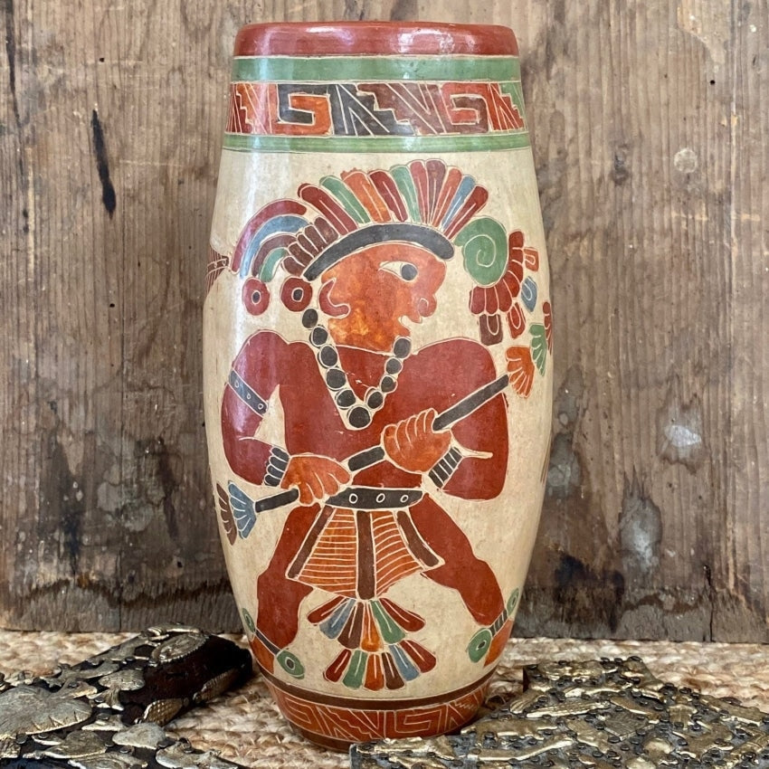 Vintage Large Mexican Terracotta Bean Pot Hand Painted with Spelling Error