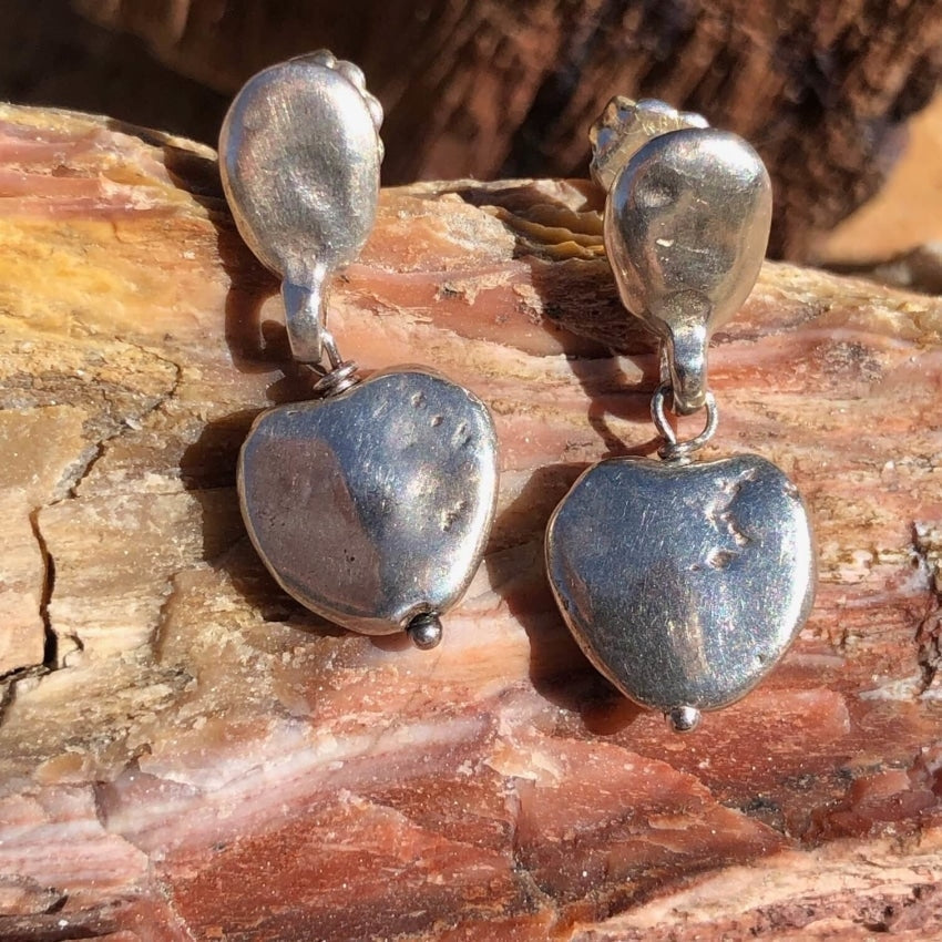 Vintage Sterling Silver Puffy Heart Pierced Earrings - Yourgreatfinds