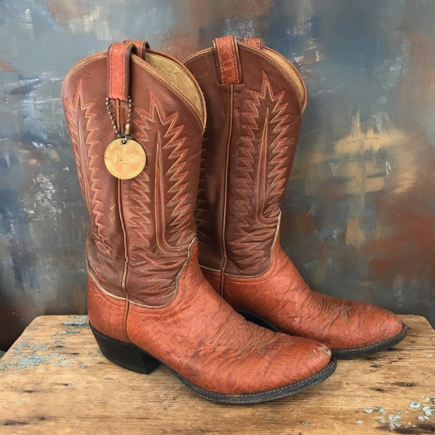 Tony Lama Brown Leather Western Cowboy Boots Vintage - Yourgreatfinds