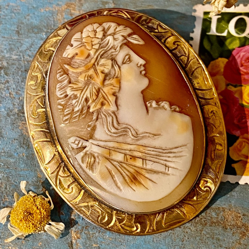 Large Antique 14k Gold Carved Cameo Love Birds Brooch - Yourgreatfinds