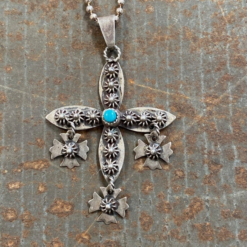 Navajo Bell Trading Post Turquoise Sterling Cross Necklace - Yourgreatfinds